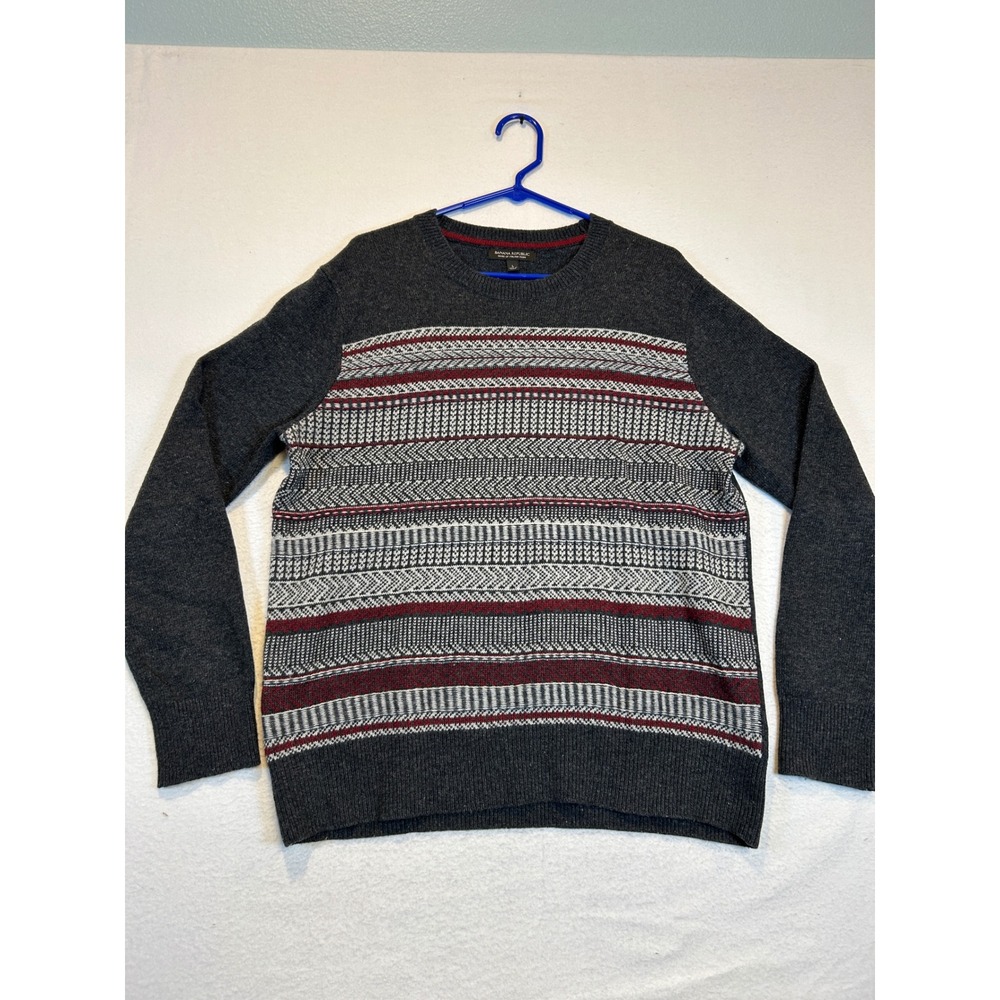 Banana Republic Mens Merino Wool Blend Fair Isle Sweater Gray Red L 688175-00